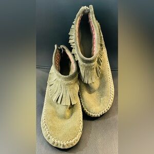 Aldo Olive Ankle Booties with Fringe